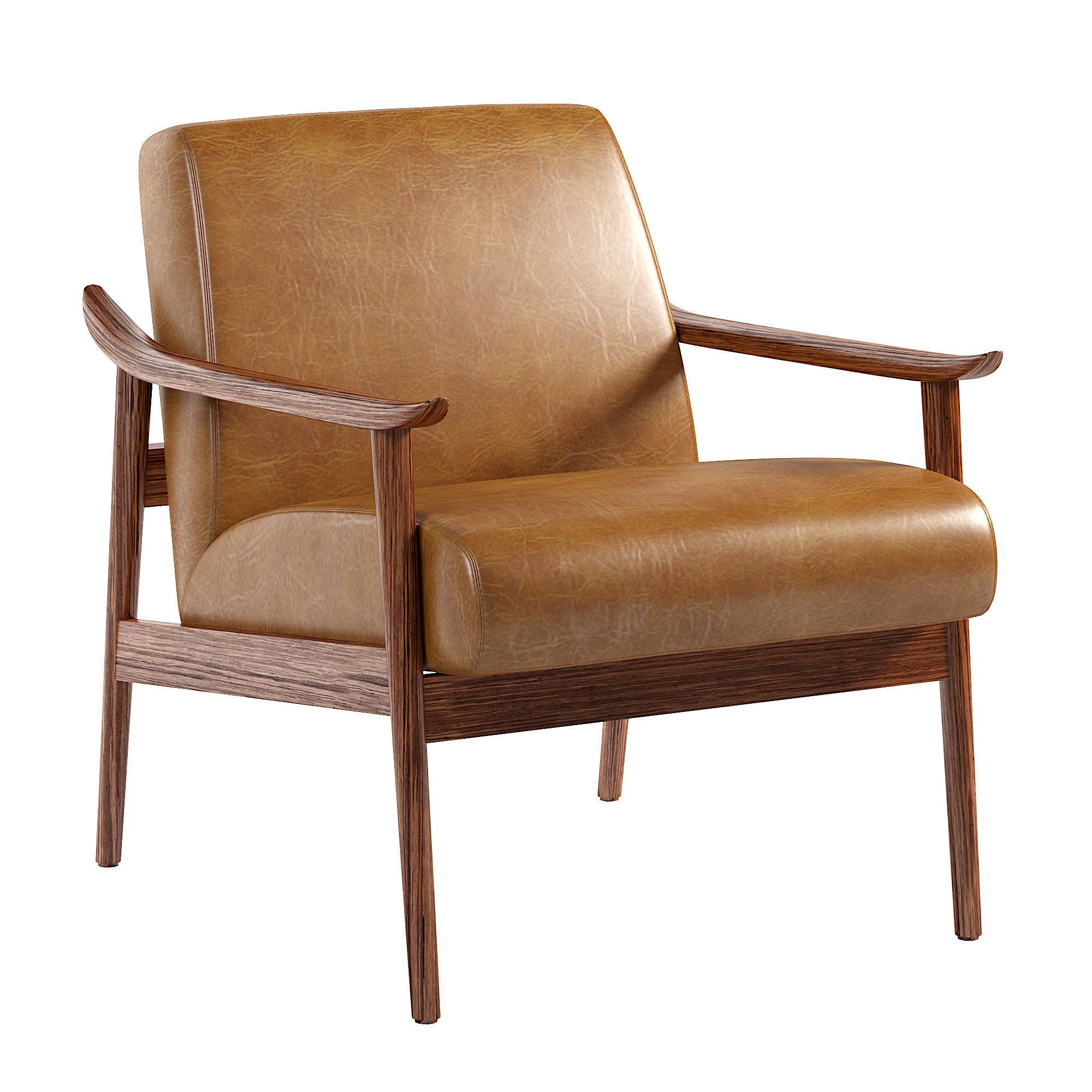 Mid-Century Leather Show Wood Chair