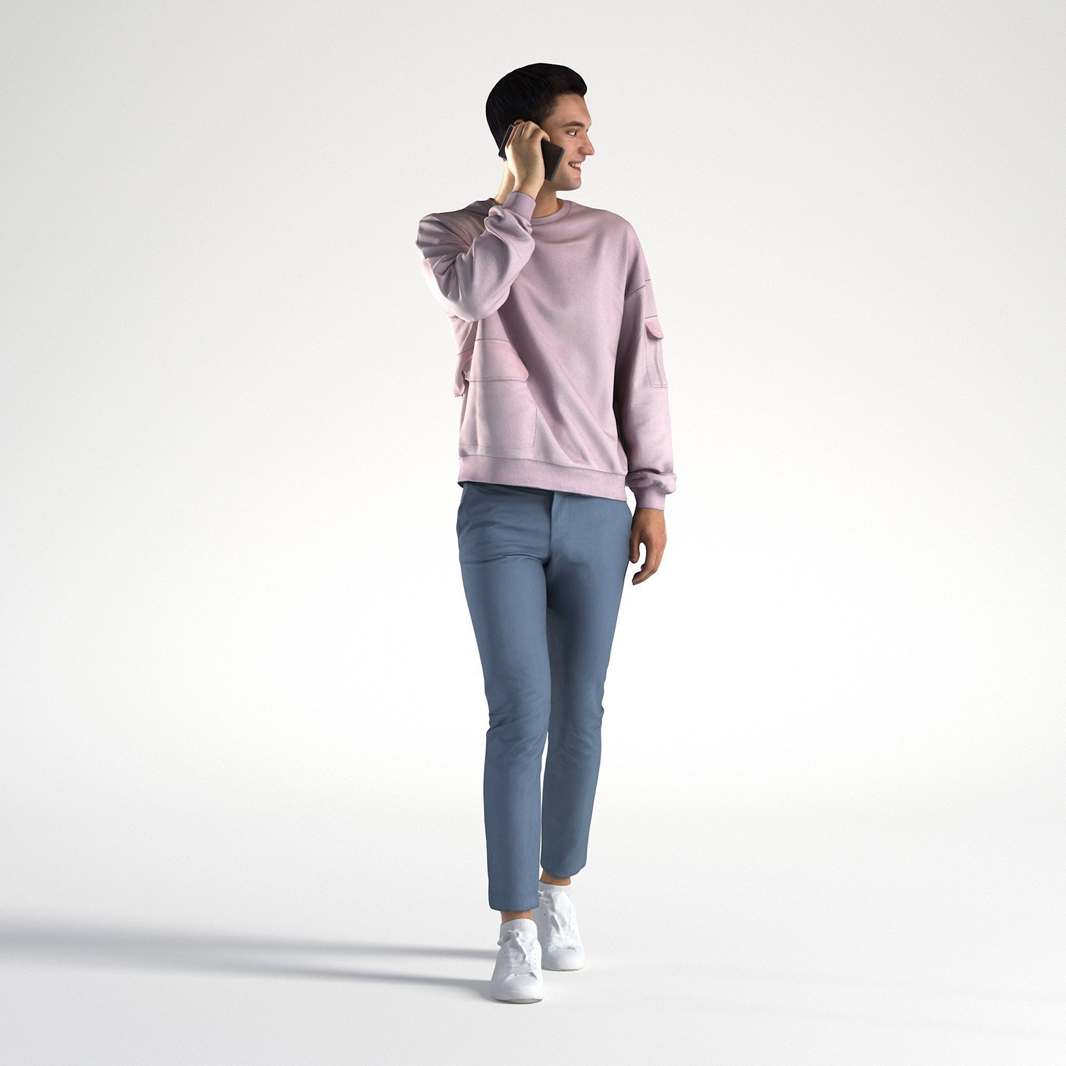 Man Casual Outfit Walking with Phone